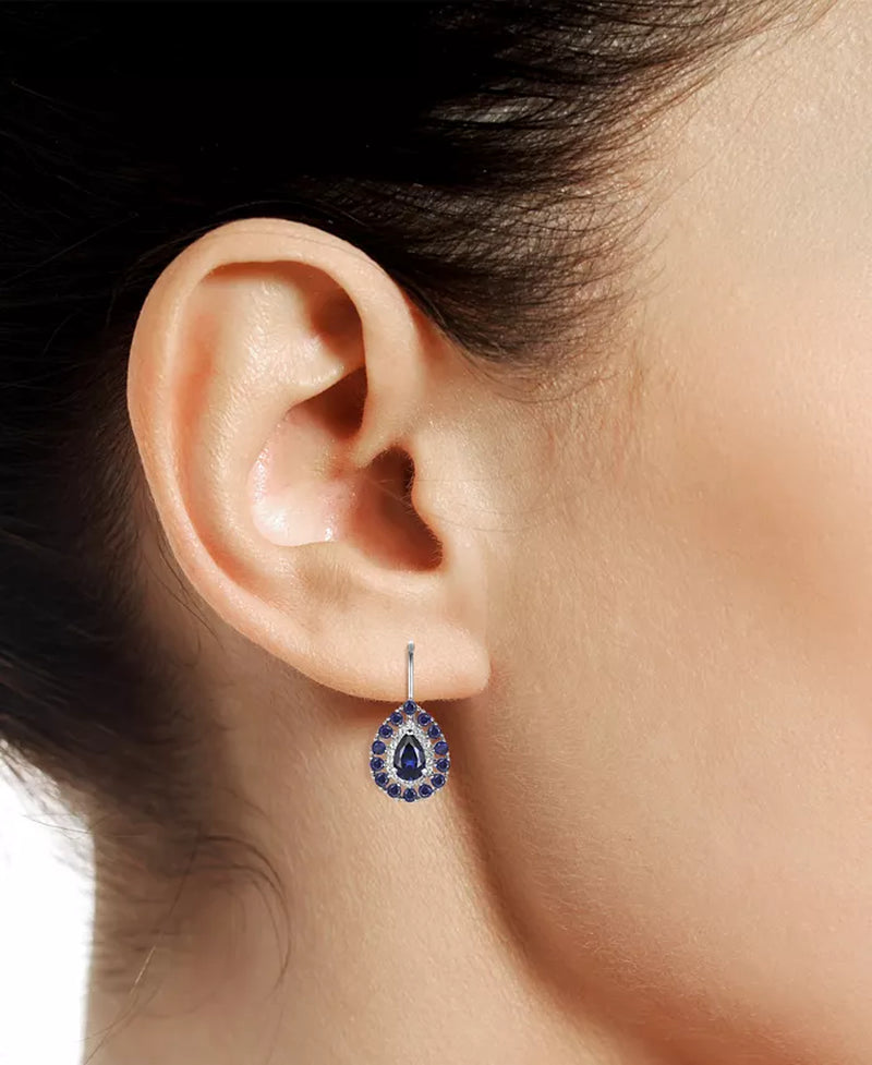 Sapphire (1-3/4 Ct. T.W.) & Diamond (1/6 Ct. T.W.) Teardrop Leverback Drop Earrings in 14K Gold (Also in Emerald and Ruby)