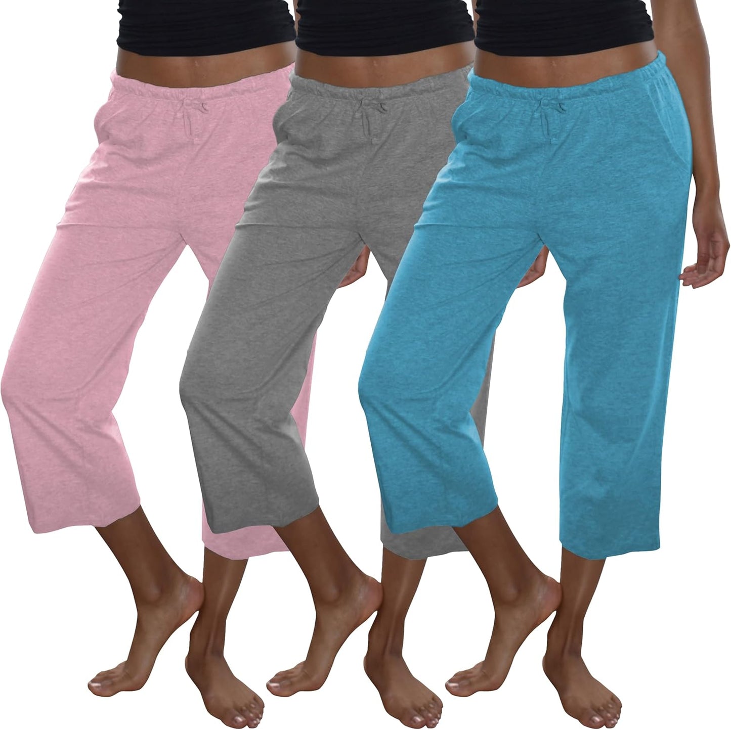 Women'S 3 Pack Cotton Lounge Pants | Sleep -Capri -Yoga Style Drawstring PJ Bottoms