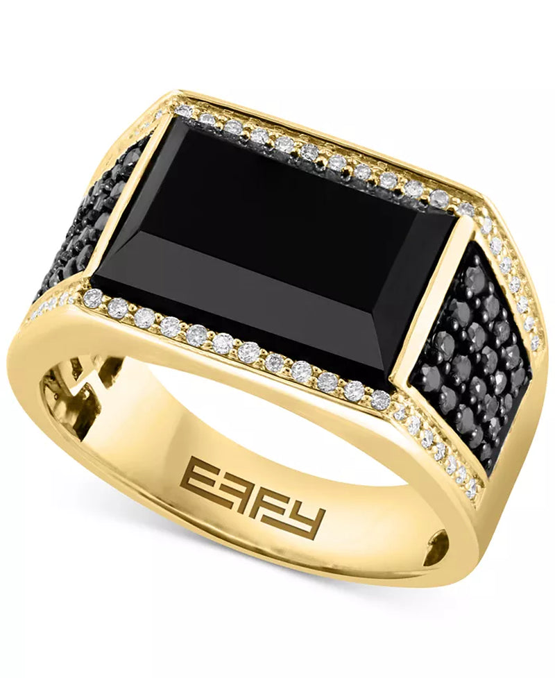 EFFYÂ® Men'S Onyx & Diamond (3/4 Ct. T.W.) Ring in 14K Gold