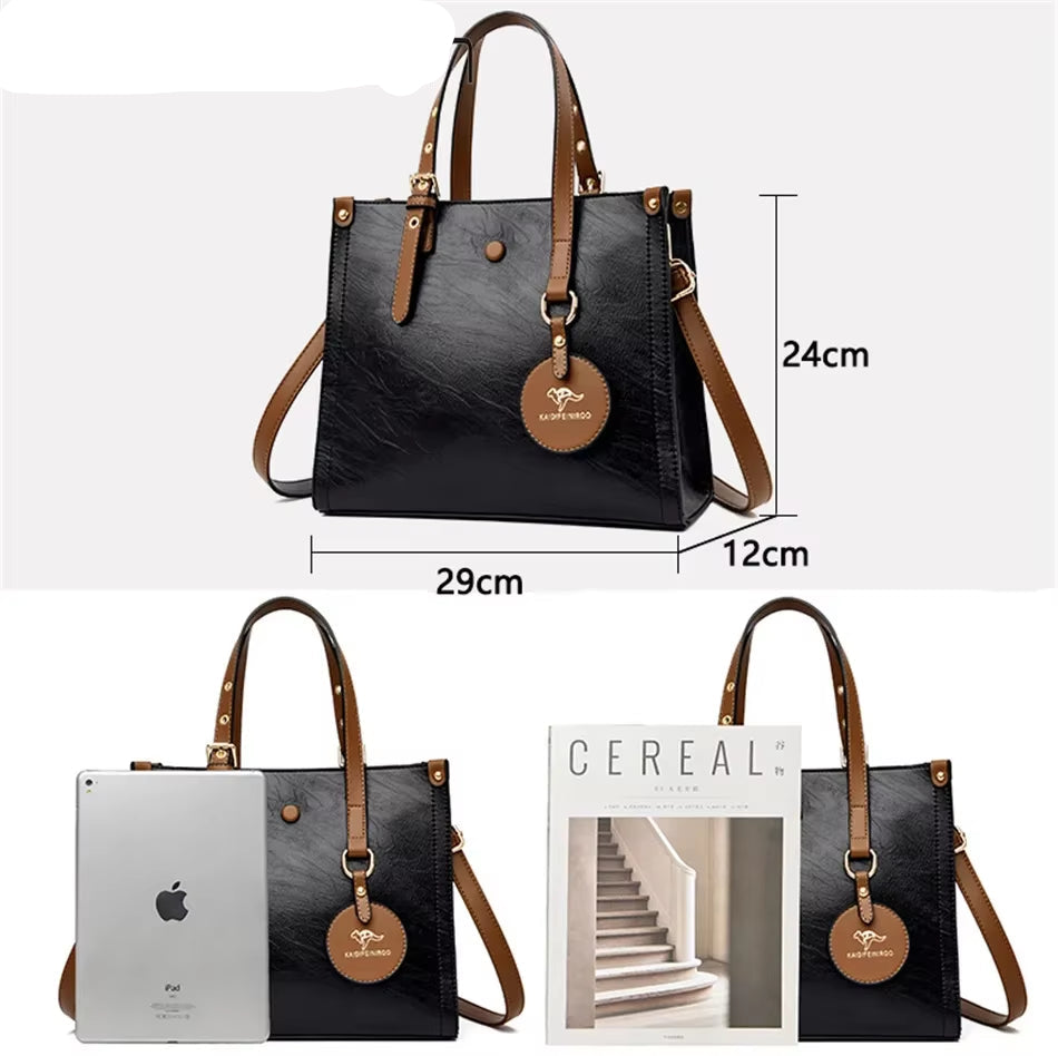 3 Layers Casual Tote Vintage Ladies Tote Hand Bag Leather Luxury Handbags Women Designer Bags for Women 2024 Sac a Main Femme