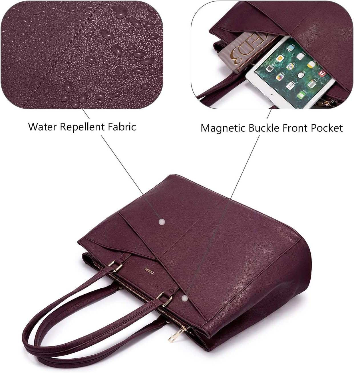 Laptop Tote Bag for Women 15.6 Inch Waterproof Leather Computer Bags Women Business Office Work Bag Briefcase Purple