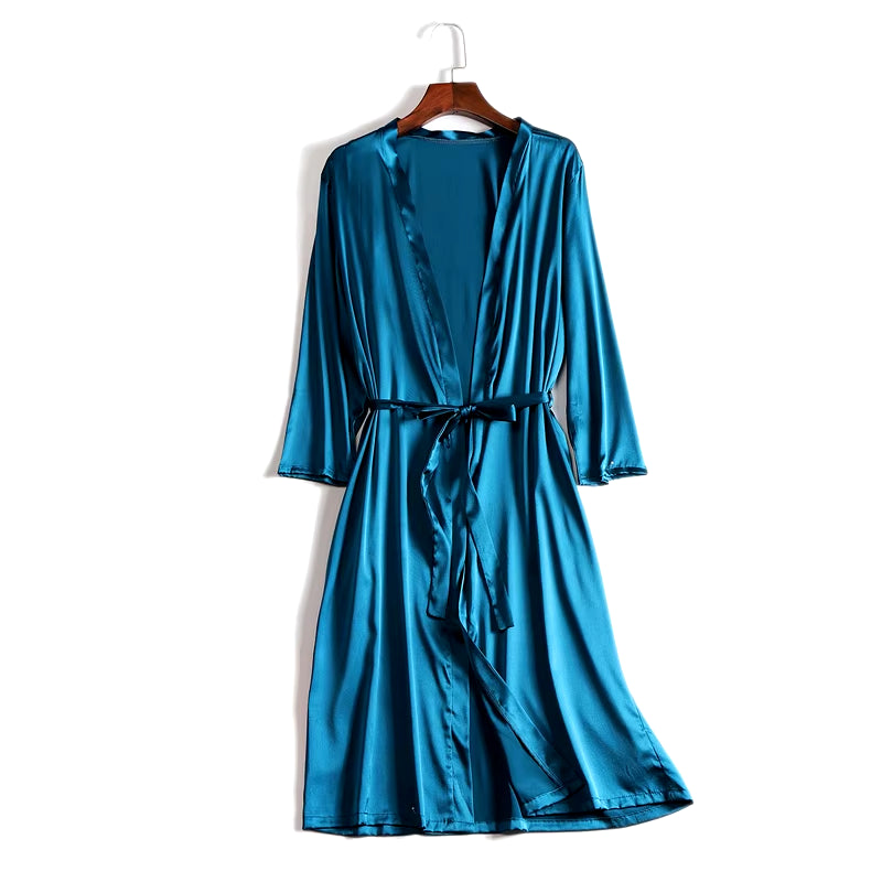 100% Natural Silk Women Robes Silk Satin Knee Length Robe Belted Healthy Sleep Wear 2021 Spring Fall Home Wears Kimono