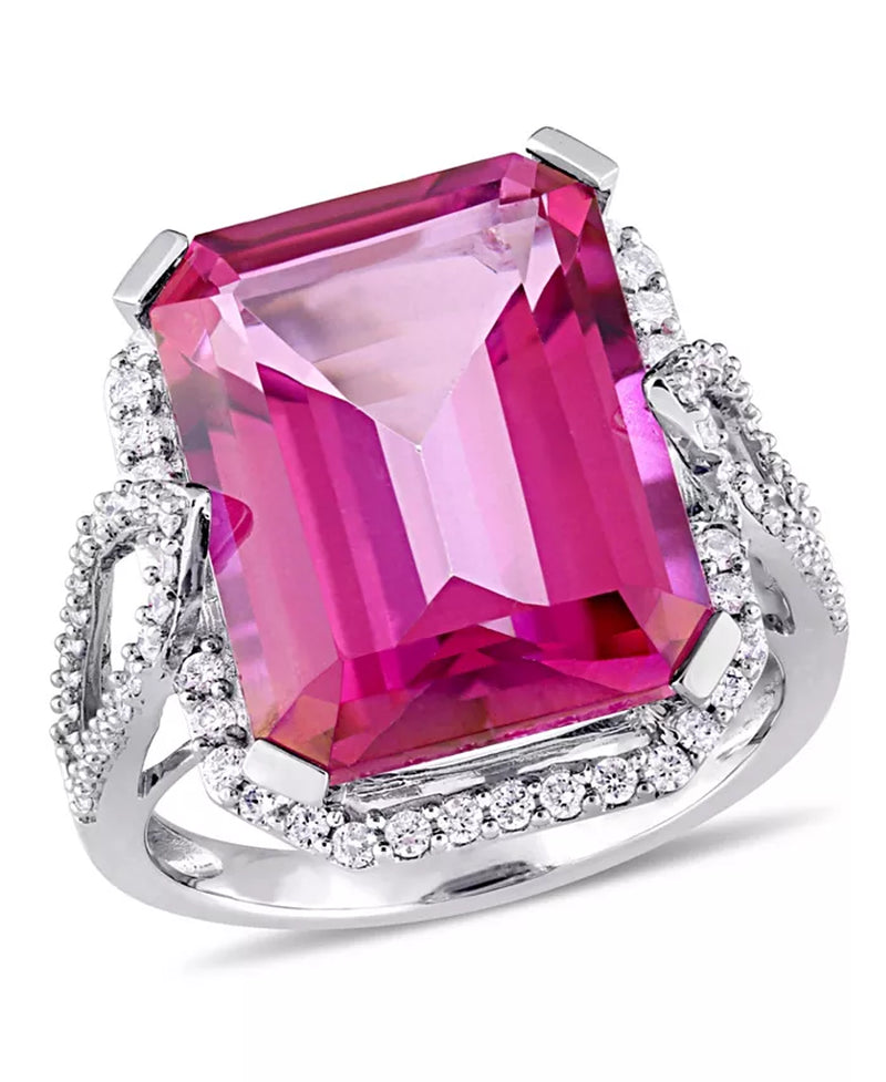 Pink Topaz (14 1/2 Ct. T.W.) and Diamond (1/2 Ct. T.W.) Ring in 14K White Gold