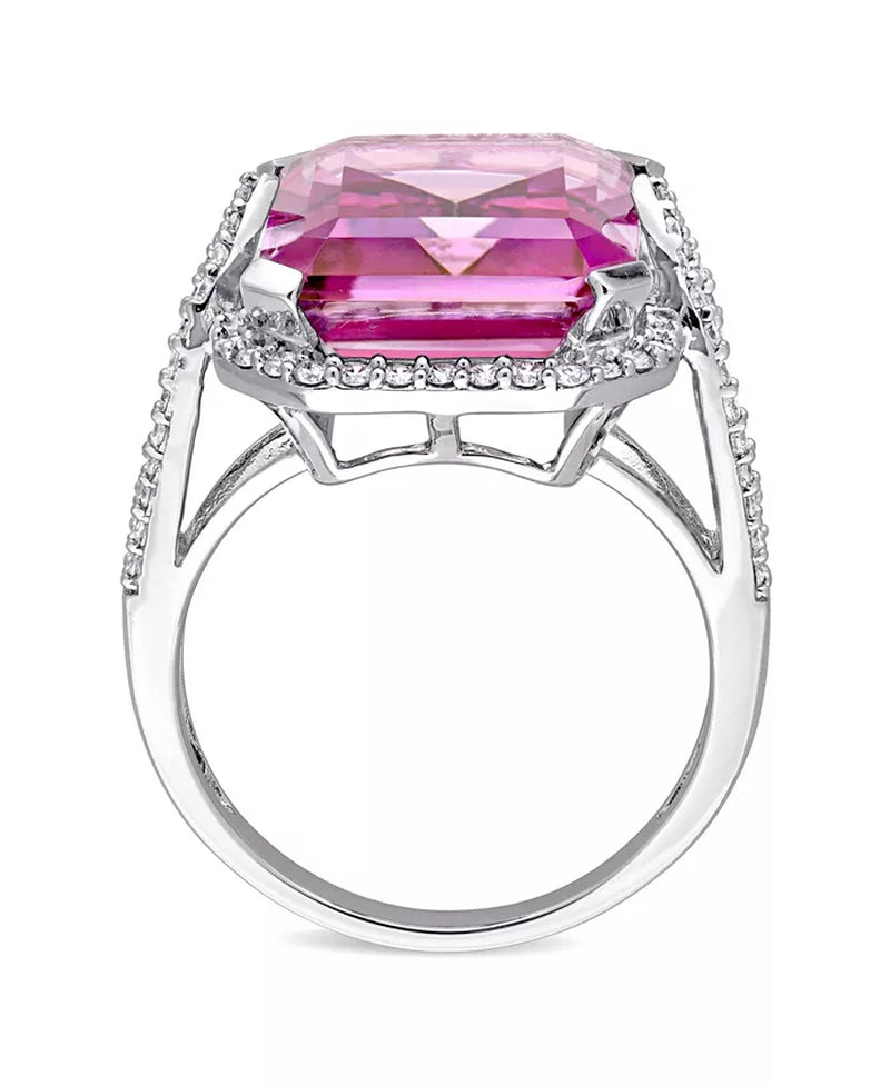 Pink Topaz (14 1/2 Ct. T.W.) and Diamond (1/2 Ct. T.W.) Ring in 14K White Gold