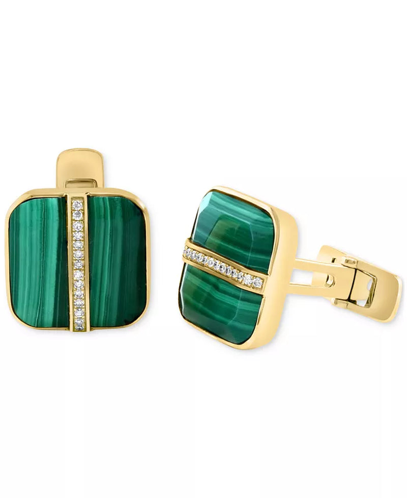 EFFYÂ® Men'S Malachite & Diamond (1/6 Ct. T.W.) Cufflinks in Gold-Plated Sterling Silver