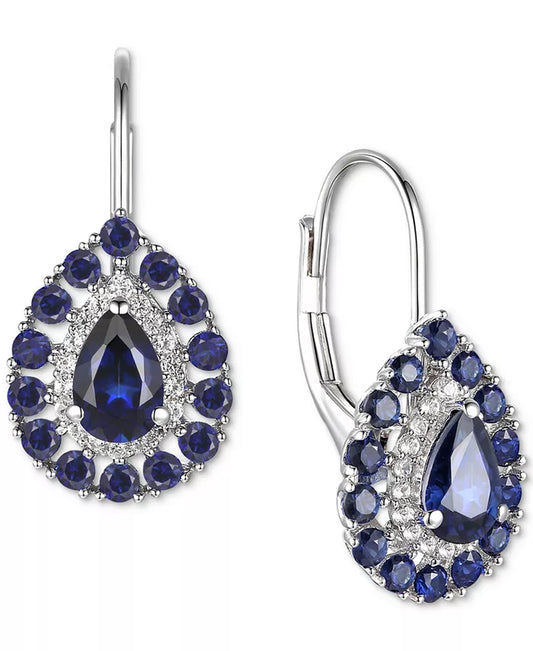 Sapphire (1-3/4 Ct. T.W.) & Diamond (1/6 Ct. T.W.) Teardrop Leverback Drop Earrings in 14K Gold (Also in Emerald and Ruby)