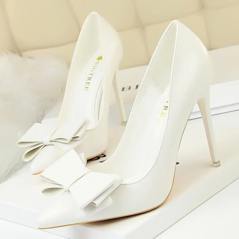 Shoes Bow-Knot Pumps Women High Heels 2025 Fashion Women Heels Lady Stiletto Shoes Wedding Shoes Classic Pumps Footwear