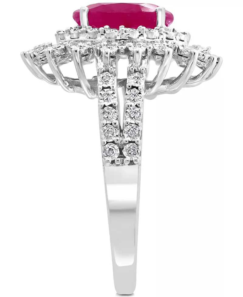 EFFYÂ® Ruby (1-7/8 Ct. T.W.) & Diamond (1/4 Ct. T.W.) Halo Statement Ring in 14K White Gold (Also in Sapphire and Emerald)