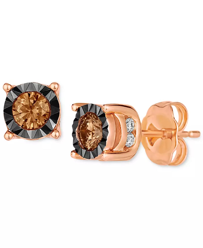 Chocolate Diamond & Nude Diamond Stud Earrings (1/2 Ct. T.W) in 14K Rose Gold (Also Available in White Gold or Yellow Gold)