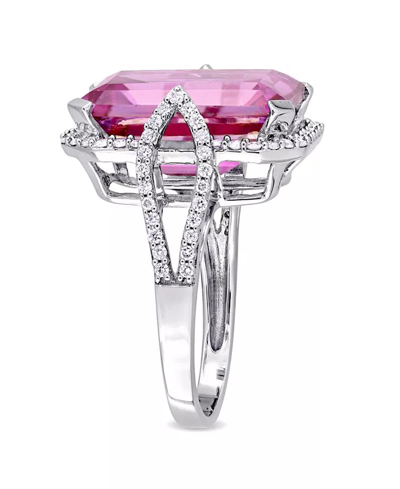 Pink Topaz (14 1/2 Ct. T.W.) and Diamond (1/2 Ct. T.W.) Ring in 14K White Gold