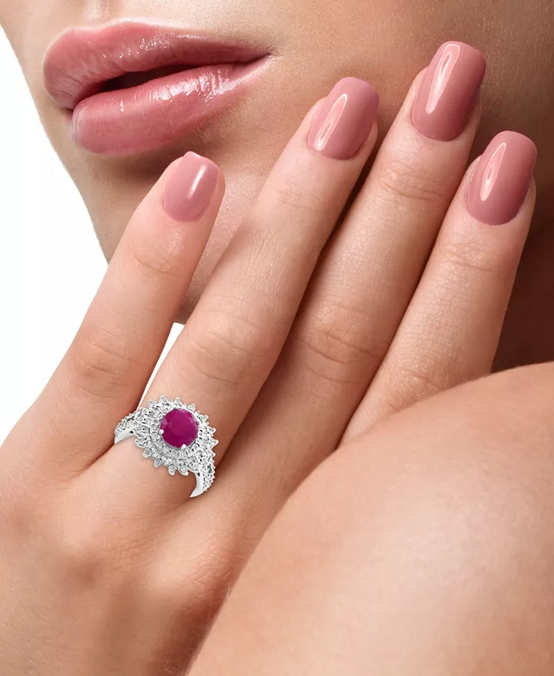 EFFYÂ® Ruby (1-7/8 Ct. T.W.) & Diamond (1/4 Ct. T.W.) Halo Statement Ring in 14K White Gold (Also in Sapphire and Emerald)