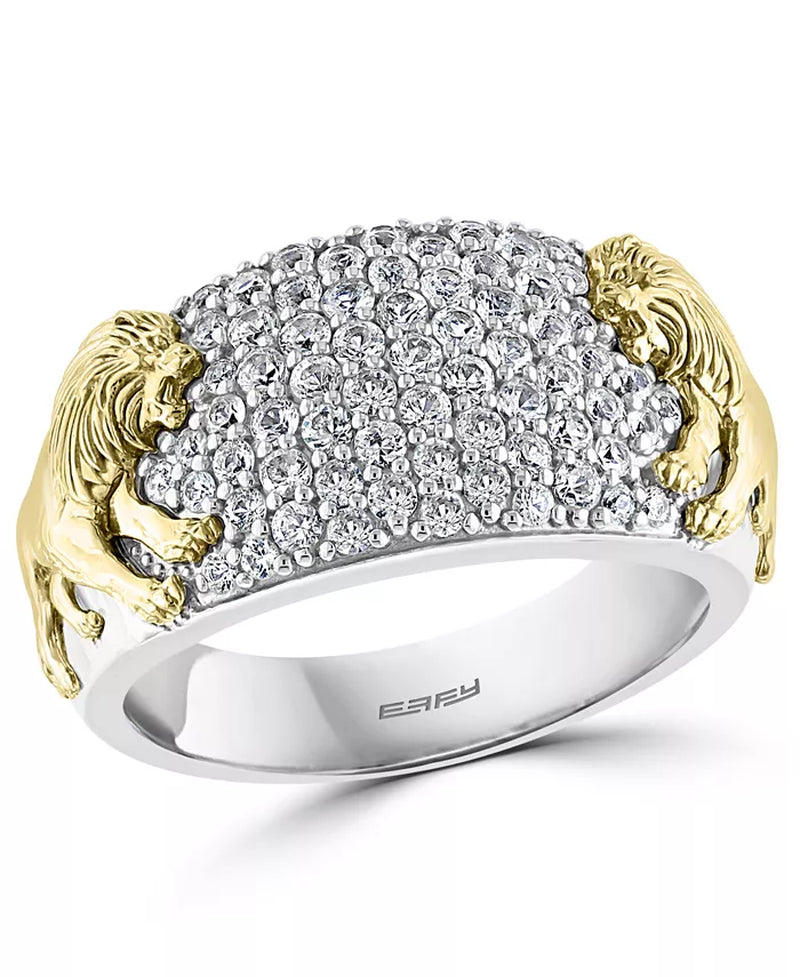 EFFYÂ® Men'S White Sapphire Lion Ring (1-3/8 Ct. T.W.) in Sterling Silver & 14K Gold-Plate