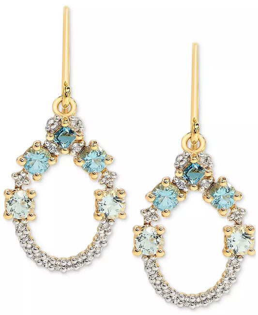 Multi-Blue Topaz (1-1/5 Ct. T.W.) & White Topaz (1/5 Ct. T.W.) Open Circle Drop Earrings in 14K Gold-Plated Sterling Silver