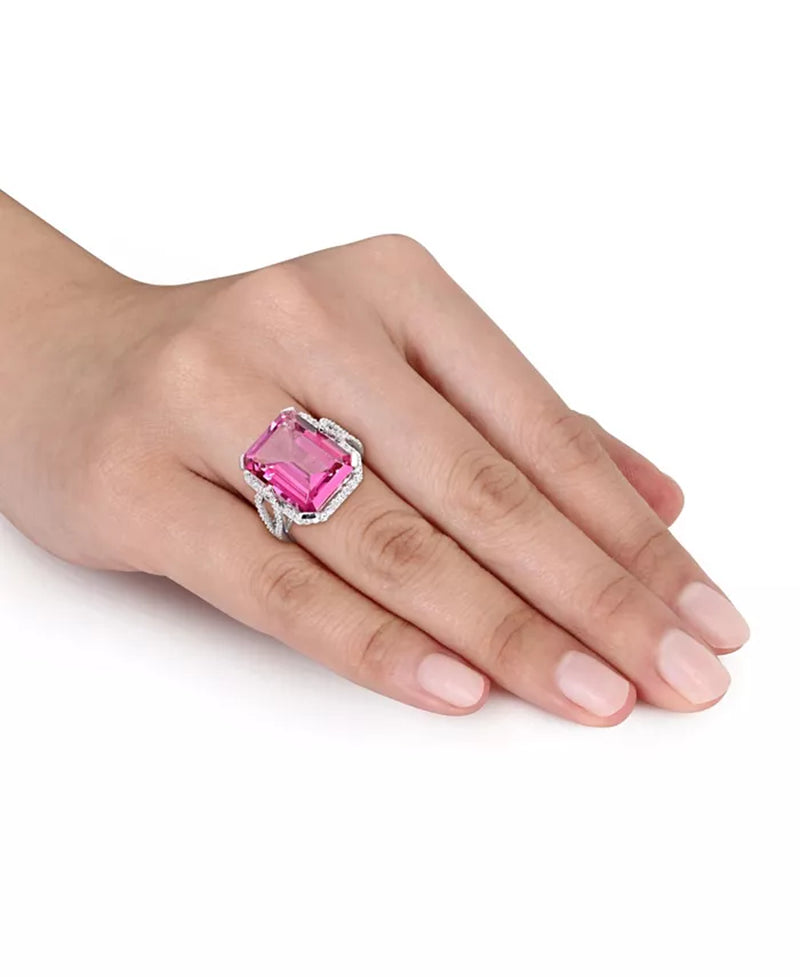 Pink Topaz (14 1/2 Ct. T.W.) and Diamond (1/2 Ct. T.W.) Ring in 14K White Gold