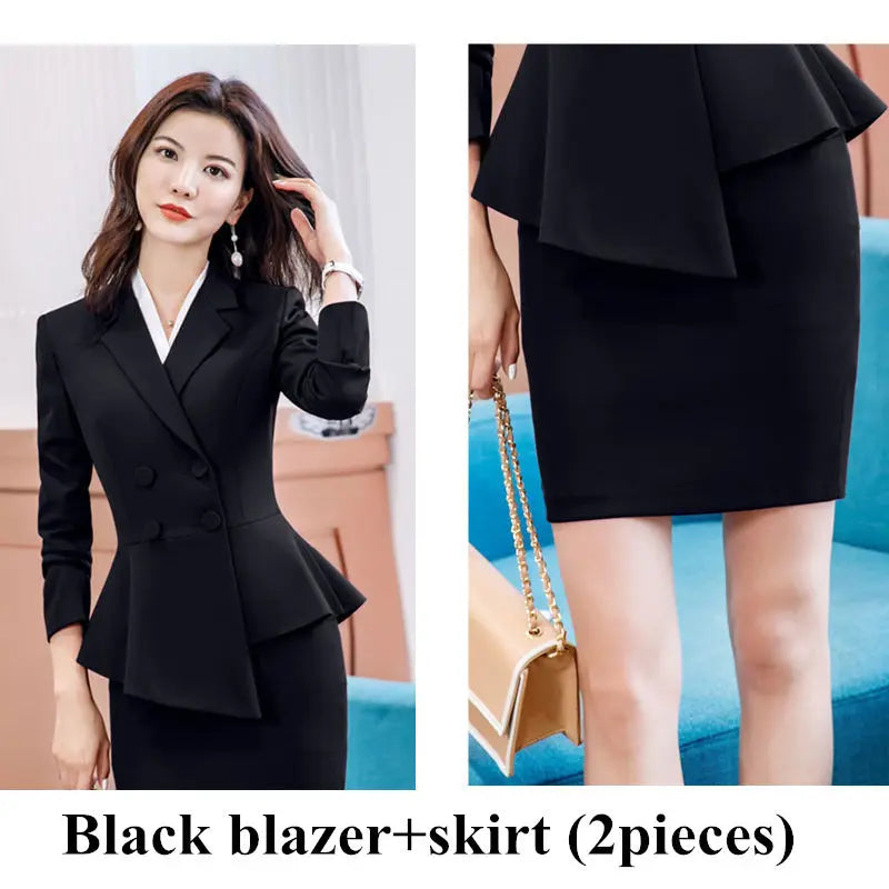 Women Red Blazer Slim Spring Autumn New Elegant Office Lady Work Suit Ruffled Double Breasted Blazer Solid