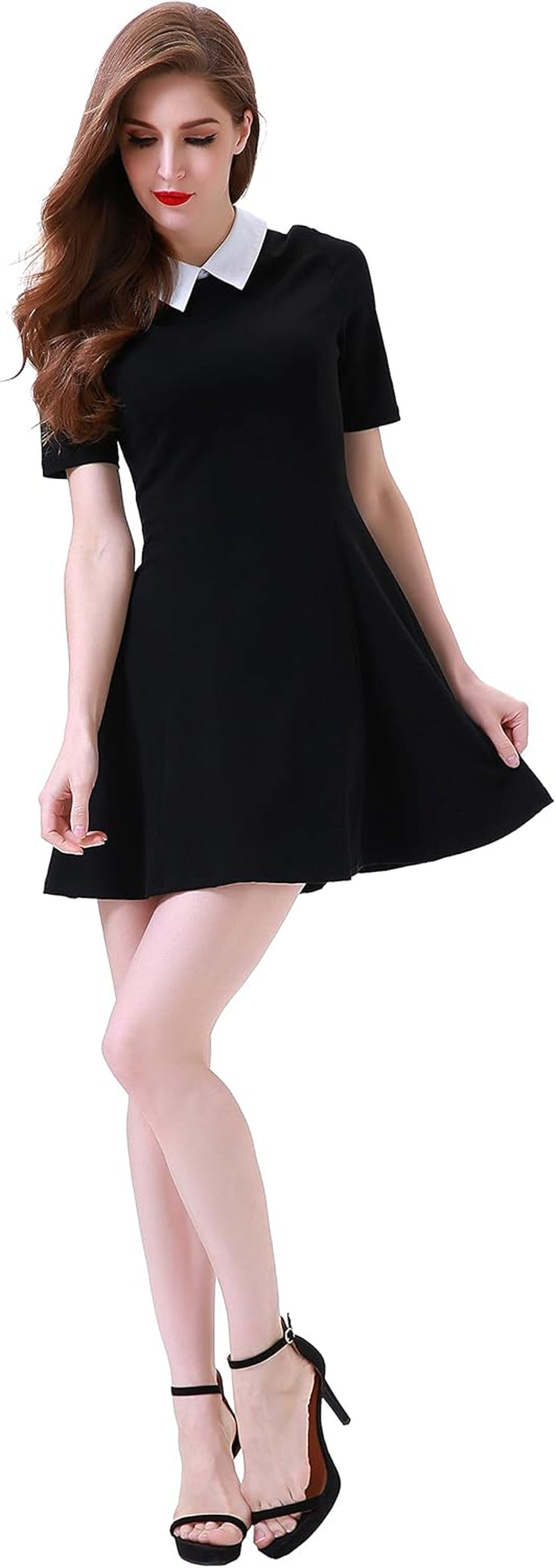 Women'S Short Sleeve Peter Pan Collar Cute Skater Dress Fit and Flare A-Line Casual Dresses