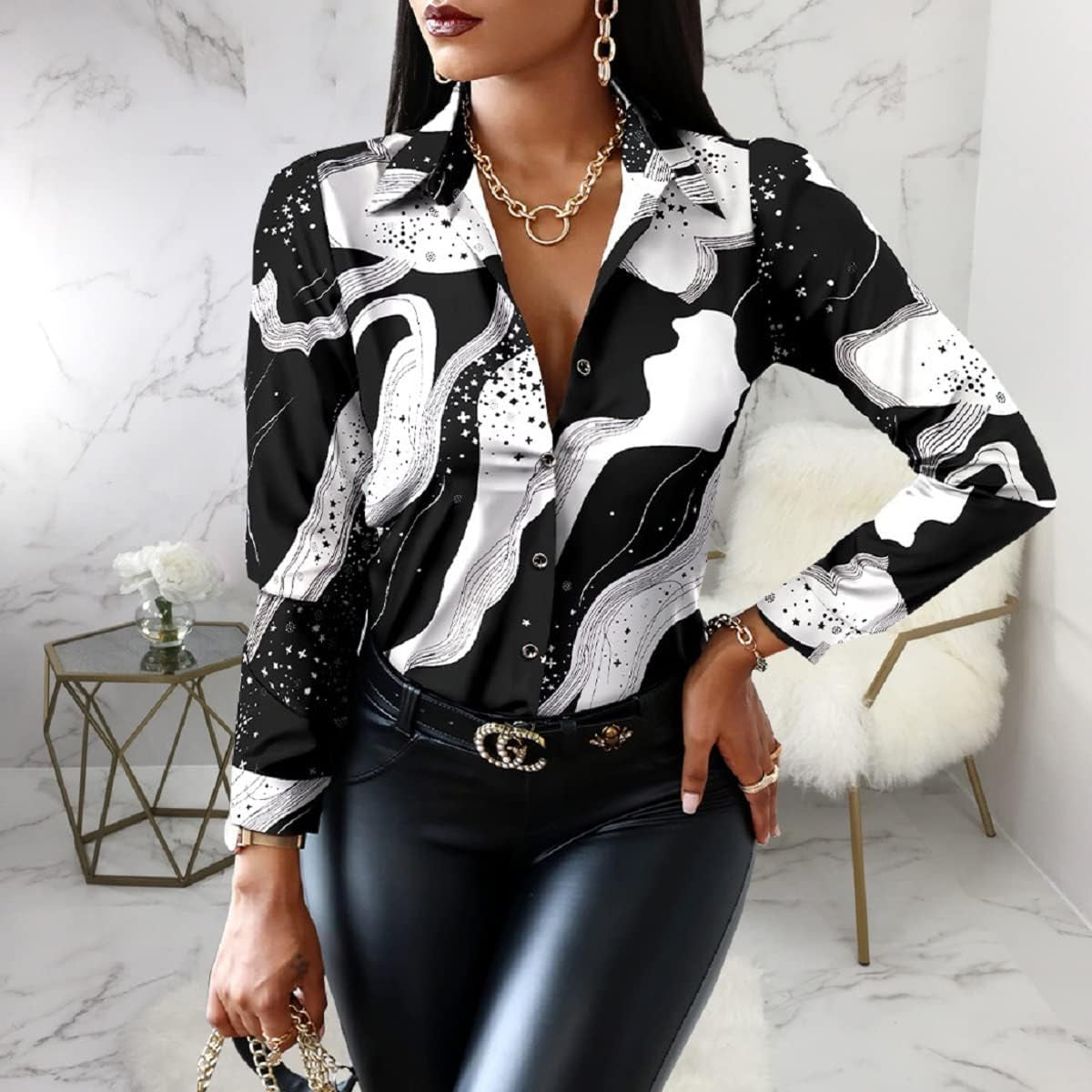 Blouses for Women Dressy Casual Colorful Long Sleeve Shirt Floral Print Tops Loose Collar Sexy T-Shirts Fashion 2023