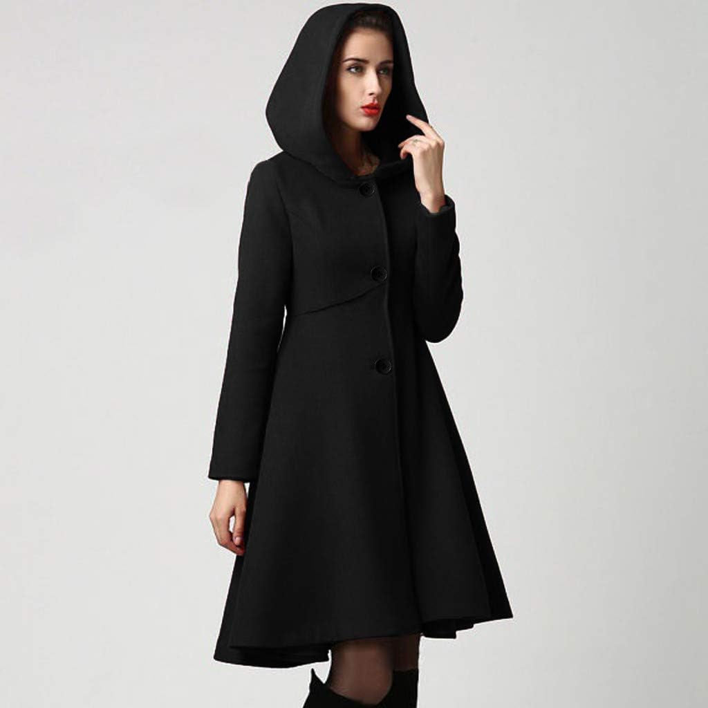 KYLEON Women'S Coat Fashion Elegant Wool Hooded Long Trench Coat Pea Coat Parkas Cape Jacket Overcoat Outwear plus Size