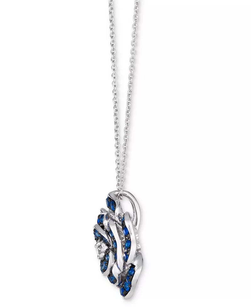 Denim Ombrã© (7/8 Ct. T.W.) & Nude Diamond (1/20 Ct. T.W.) Flower Pendant Necklace in 14K White Gold, 18" + 2" Extender