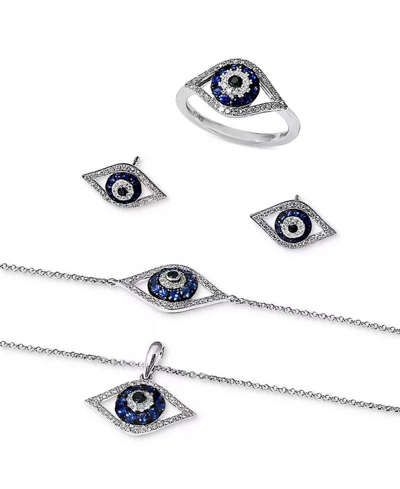 EFFYÂ® Sapphire (1/4 Ct. T.W.) and Black and White Diamond (1/8 Ct. T.W.) Evil Eye Pendant in 14K Gold