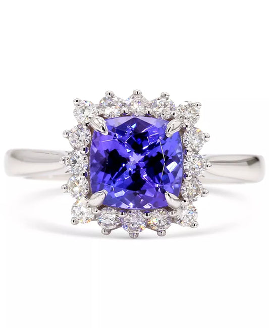 Tanzanite (1-1/3 Ct. T.W.) & Diamond (3/8 Ct. T.W.) Halo Ring in 14K White Gold