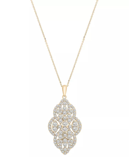 Diamond Filigree Cluster 18" Pendant Necklace (1-1/2 Ct. T.W.) in 14K White Gold or 14K Yellow Gold, Created for Macy'S