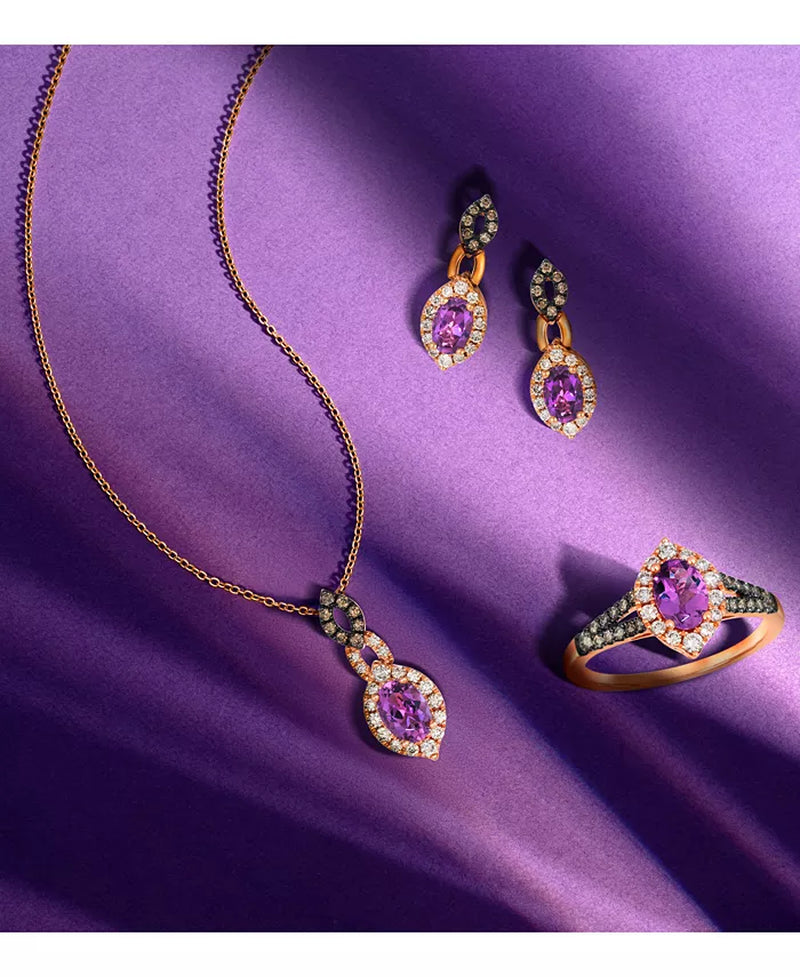 Grape Amethyst (3/4 Ct. T.W.) & Diamond (1/3 Ct. T.W.) Halo Adjustable 20" Pendant Necklace in 14K Rose Gold