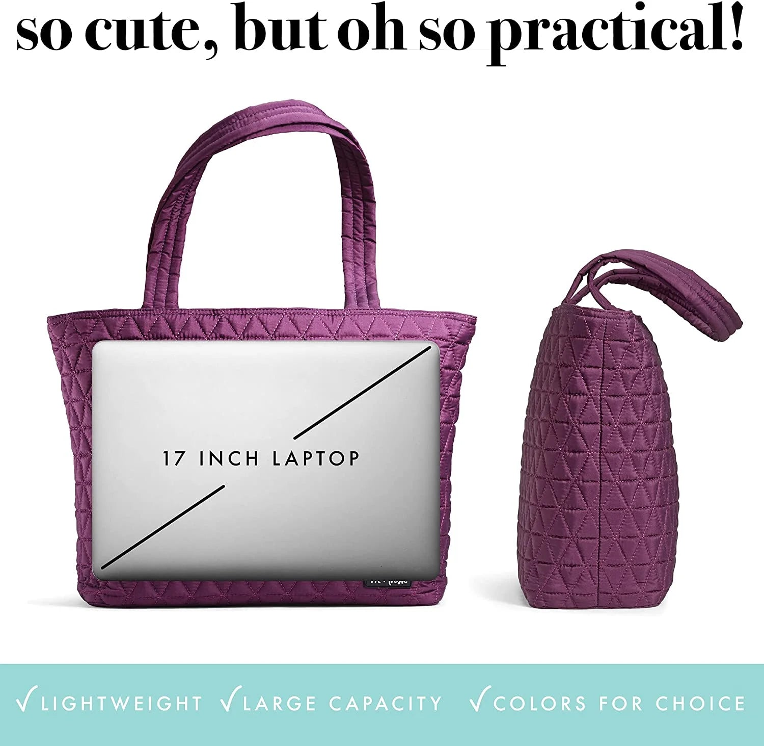 Quilted Metro Lunch and Laptop Tote, 2 -In-1 Lunch Bag, Plum