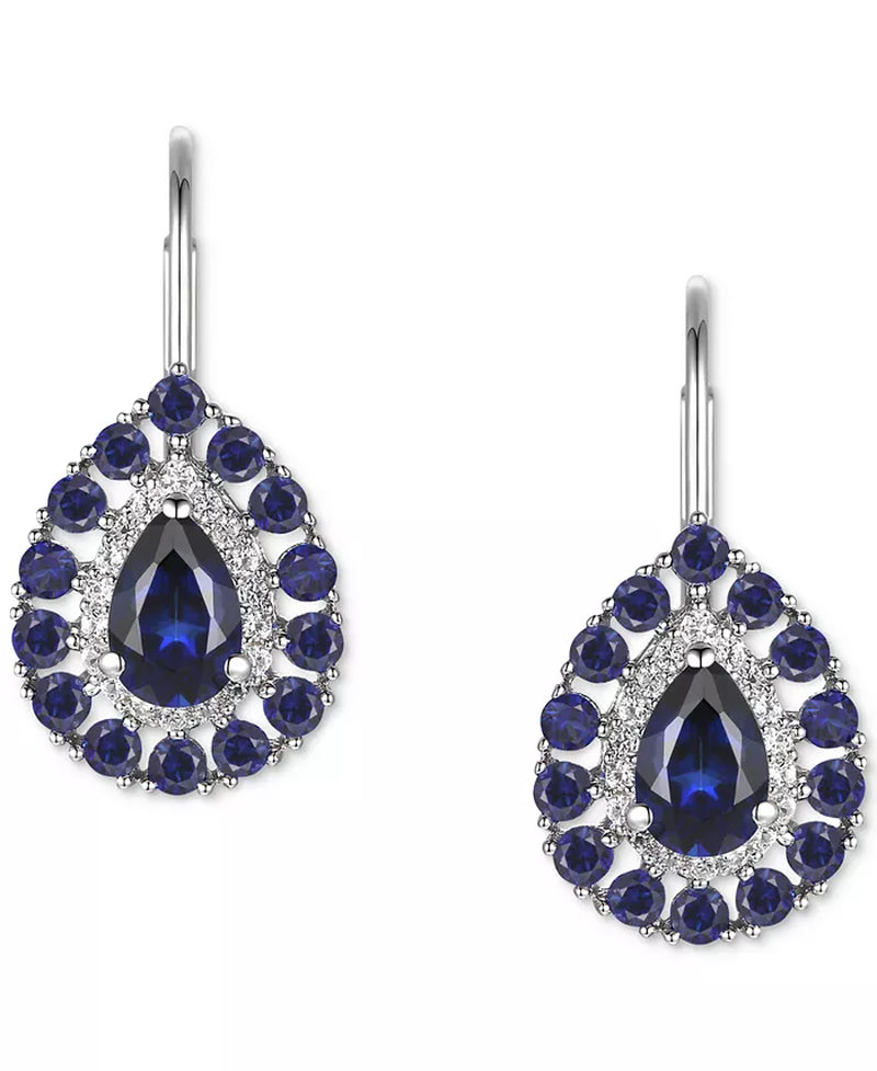 Sapphire (1-3/4 Ct. T.W.) & Diamond (1/6 Ct. T.W.) Teardrop Leverback Drop Earrings in 14K Gold (Also in Emerald and Ruby)