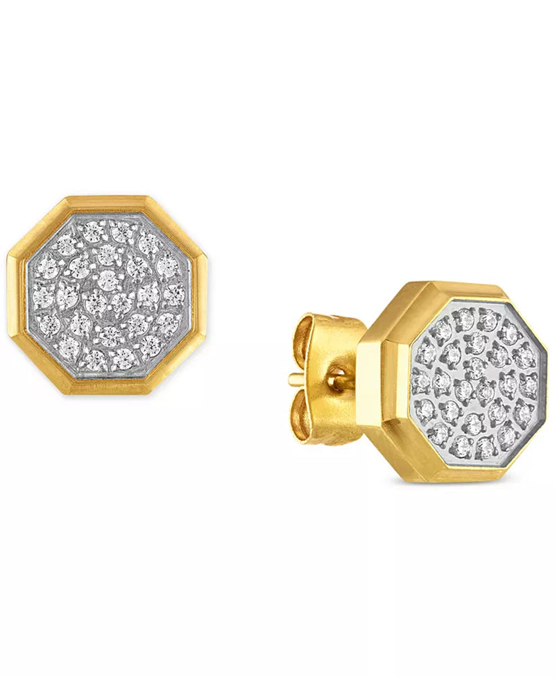 Men'S Diamond Pavã© Cluster Octagon Stud Earrings (1/4 Ct. T.W.) in Stainless Steel & Gold Ion-Plated Stainless Steel