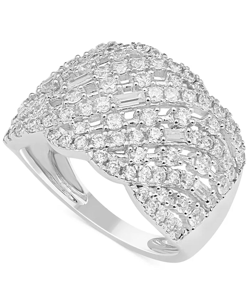 Diamond round & Baguette Diagonal Openwork Cluster Ring (1-1/2 Ct. T.W.) in 14K White Gold