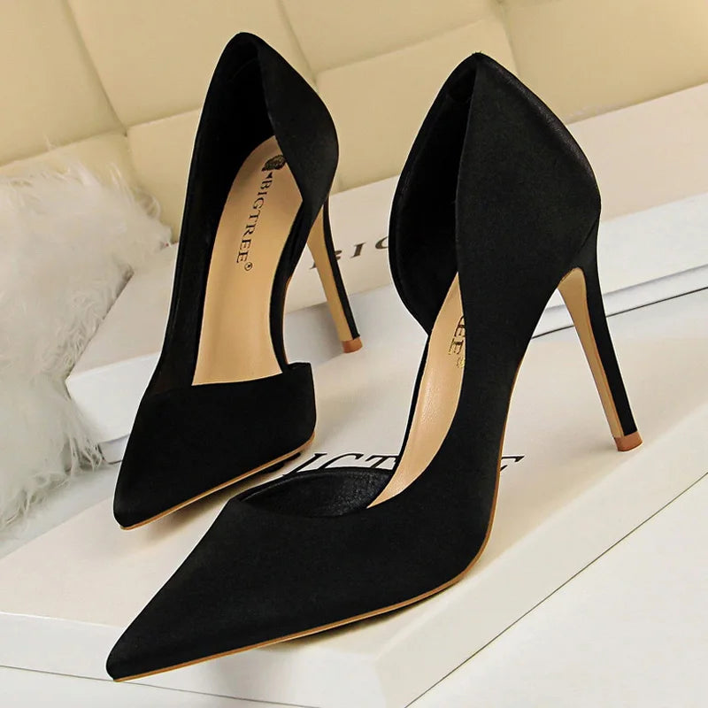 Shoes Sexy Woman Pumps Black Blue Sliver Women Heels Silk High Heels Women Shoes Stiletto Heels 9.5 Cm Ladies Shoes