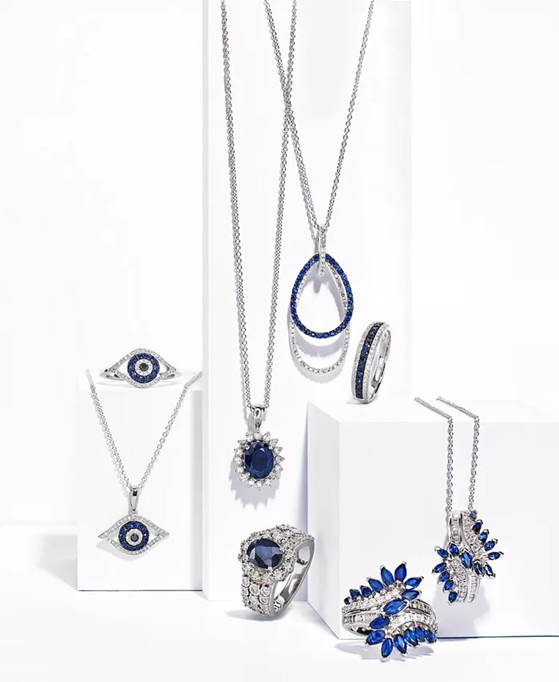 EFFYÂ® Sapphire (1/4 Ct. T.W.) and Black and White Diamond (1/8 Ct. T.W.) Evil Eye Pendant in 14K Gold