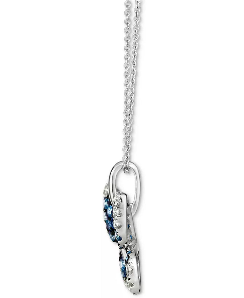 Denim Ombrã© (7/8 Ct. T.W.) & White Sapphire (1/3 Ct. T.W.) Butterfly Pendant Necklace in 14K White Gold, 18" + 2" Extender