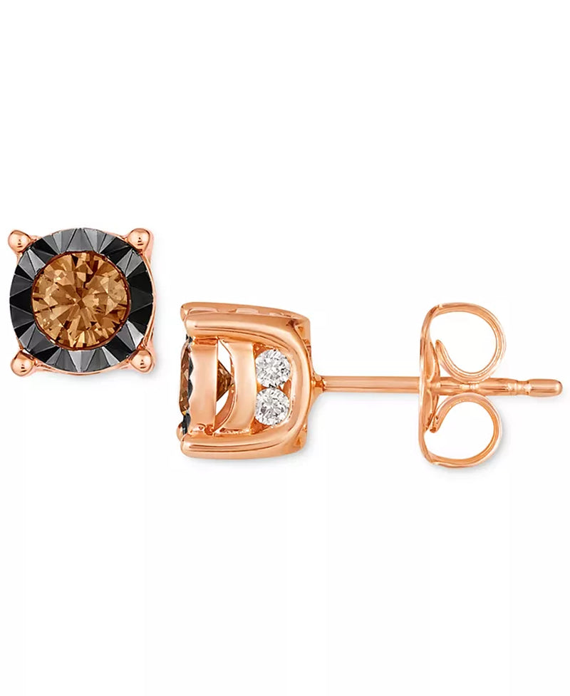 Chocolate Diamond & Nude Diamond Stud Earrings (1/2 Ct. T.W) in 14K Rose Gold (Also Available in White Gold or Yellow Gold)