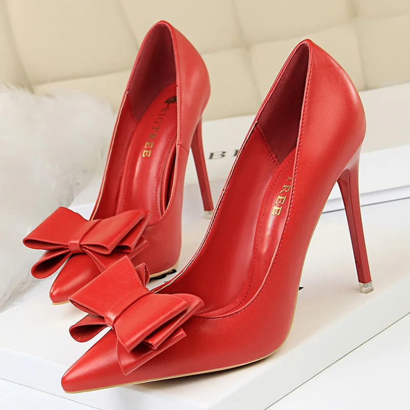 Shoes Bow-Knot Pumps Women High Heels 2025 Fashion Women Heels Lady Stiletto Shoes Wedding Shoes Classic Pumps Footwear