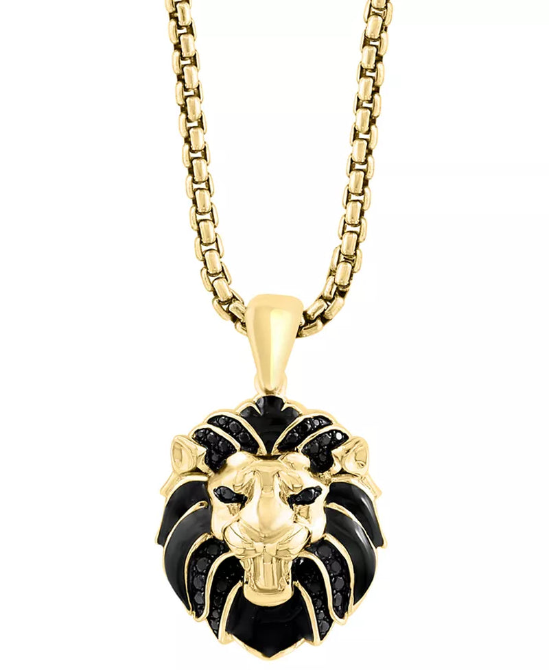 EFFYÂ® Men'S Black Spinel Lion 22" Pendant Necklace (3/8 Ct. T.W.) in 14K Gold-Plated Sterling Silver