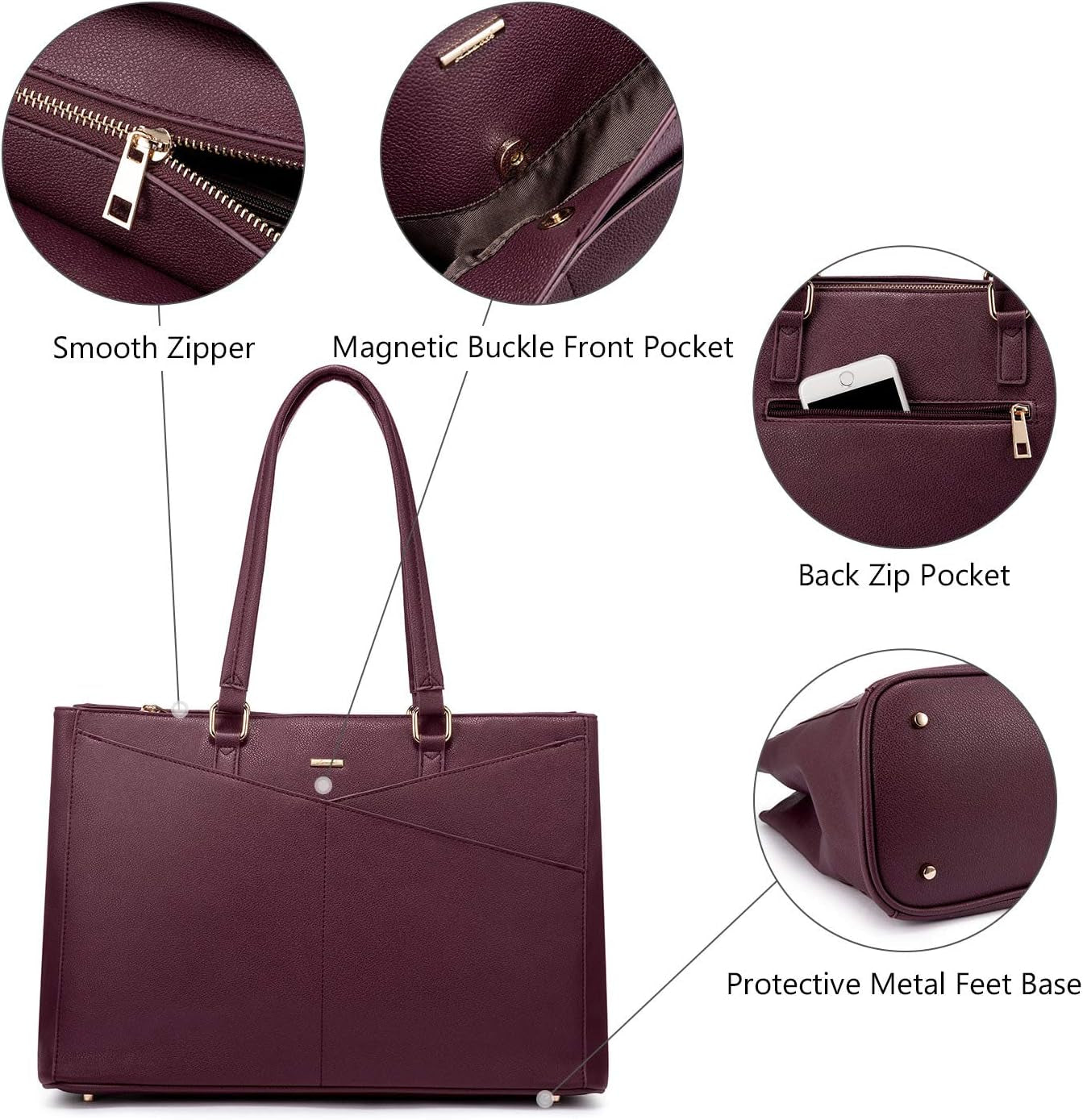 Laptop Tote Bag for Women 15.6 Inch Waterproof Leather Computer Bags Women Business Office Work Bag Briefcase Purple