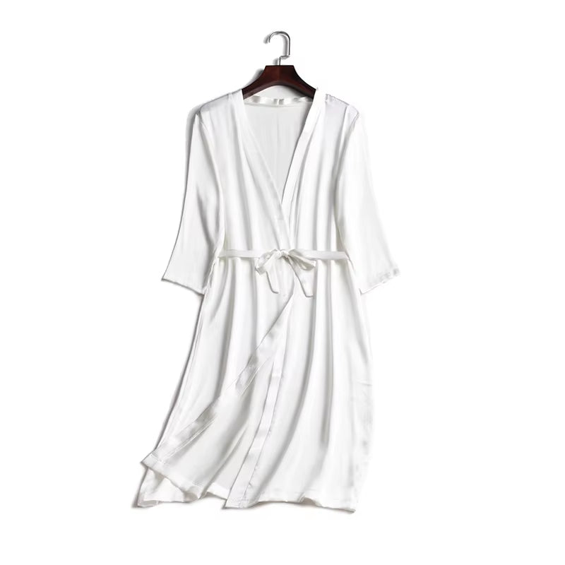 100% Natural Silk Women Robes Silk Satin Knee Length Robe Belted Healthy Sleep Wear 2021 Spring Fall Home Wears Kimono