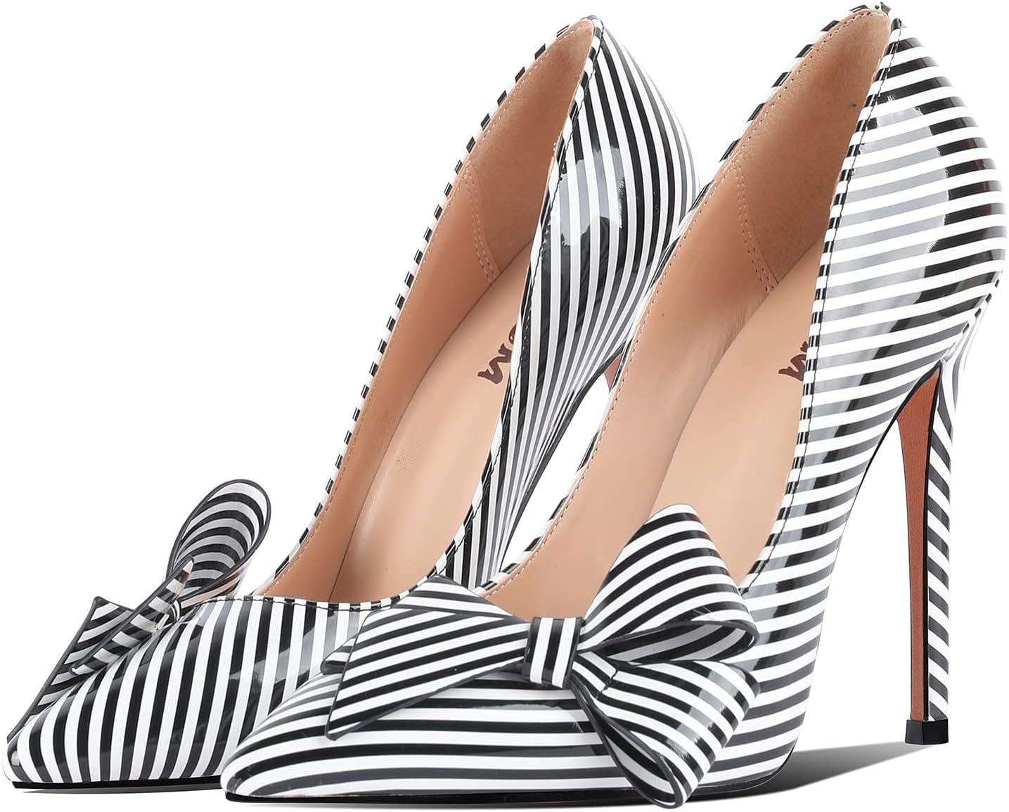 Women'S Pumps High Heels for Women Ladies Stiletto Heels Bow Pumps Sexy Closed-Toe Spike Heels Pointed Toe Heels Stripe Dressy Pumps - 4.72" Heels