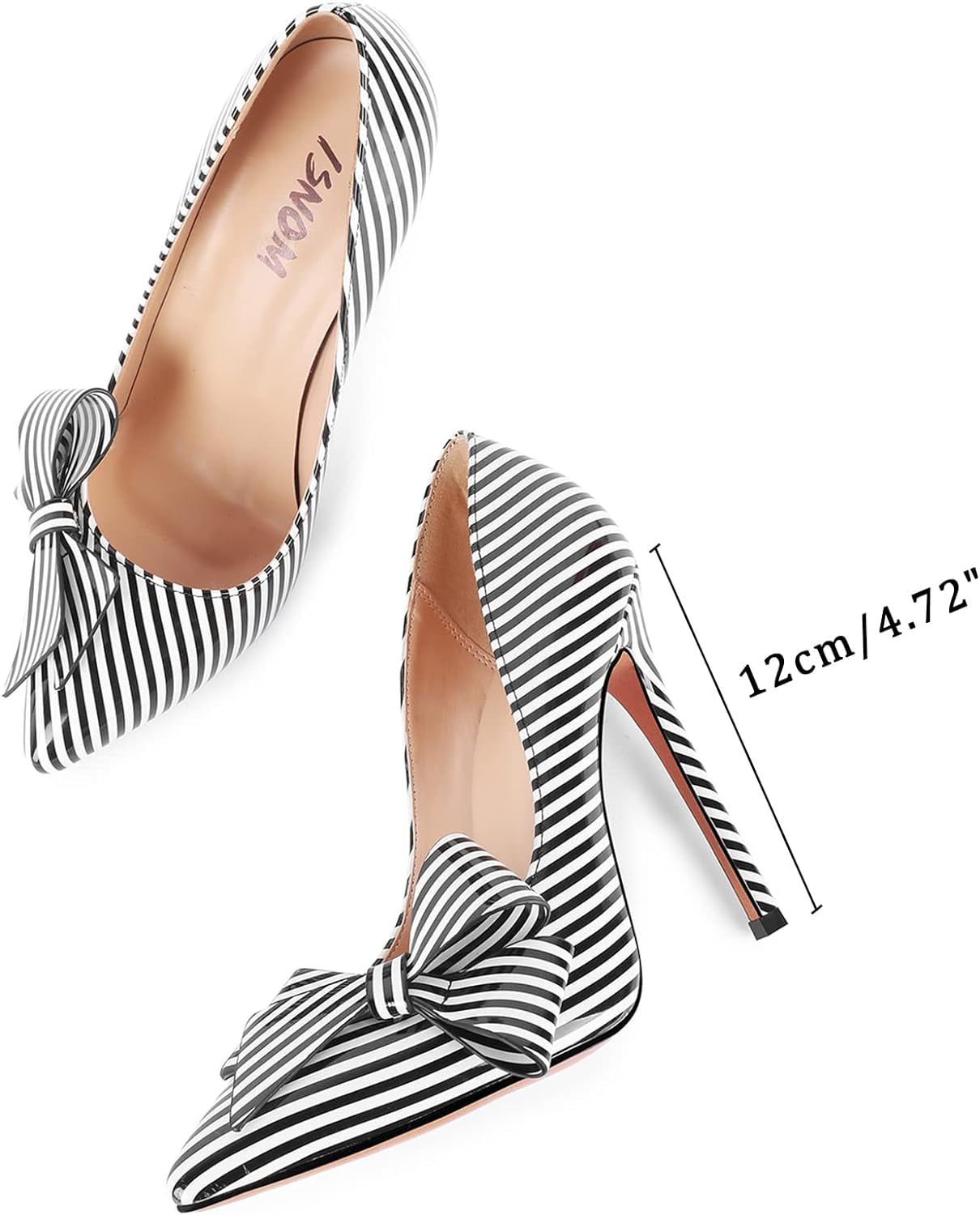 Women'S Pumps High Heels for Women Ladies Stiletto Heels Bow Pumps Sexy Closed-Toe Spike Heels Pointed Toe Heels Stripe Dressy Pumps - 4.72" Heels