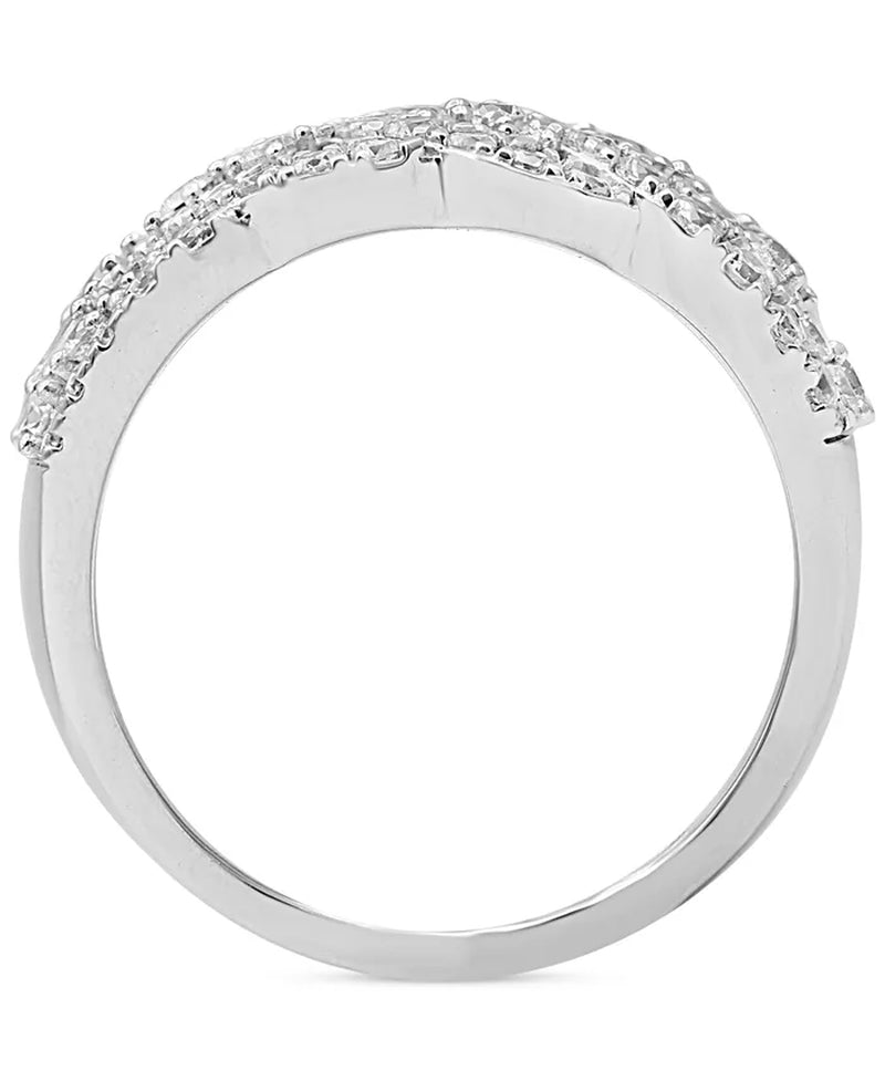 Diamond round & Baguette Diagonal Openwork Cluster Ring (1-1/2 Ct. T.W.) in 14K White Gold