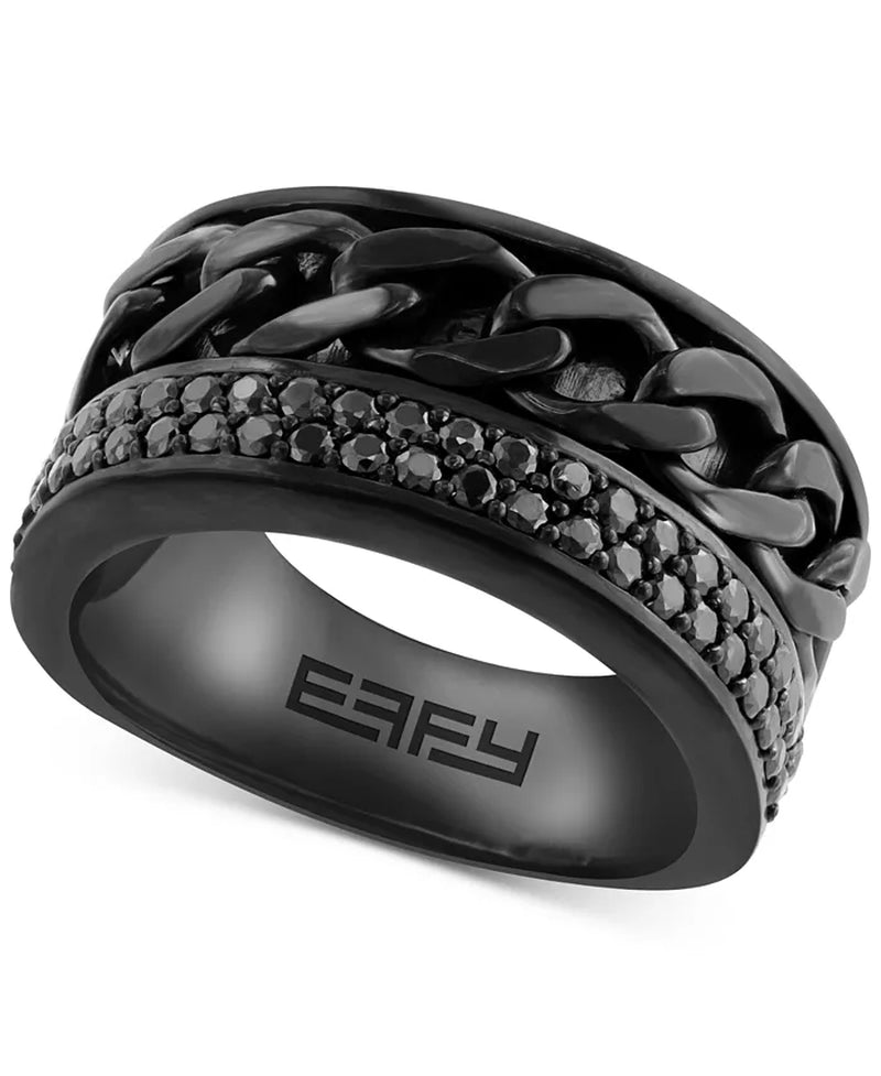 EFFYÂ® Men'S Black Spinel Pavã© Chain Link Ring (1 Ct. T.W.) in Black Pvd-Plated Sterling Silver