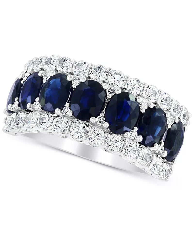 Effy Blue & White Sapphire Ring (3-1/2 Ct. T.W.) & Diamond (1/20 Ct. T.W.) in 14K White Gold. (Also Available Emerald and Pink Sapphire)