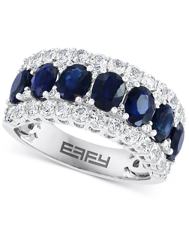 Effy Blue & White Sapphire Ring (3-1/2 Ct. T.W.) & Diamond (1/20 Ct. T.W.) in 14K White Gold. (Also Available Emerald and Pink Sapphire)