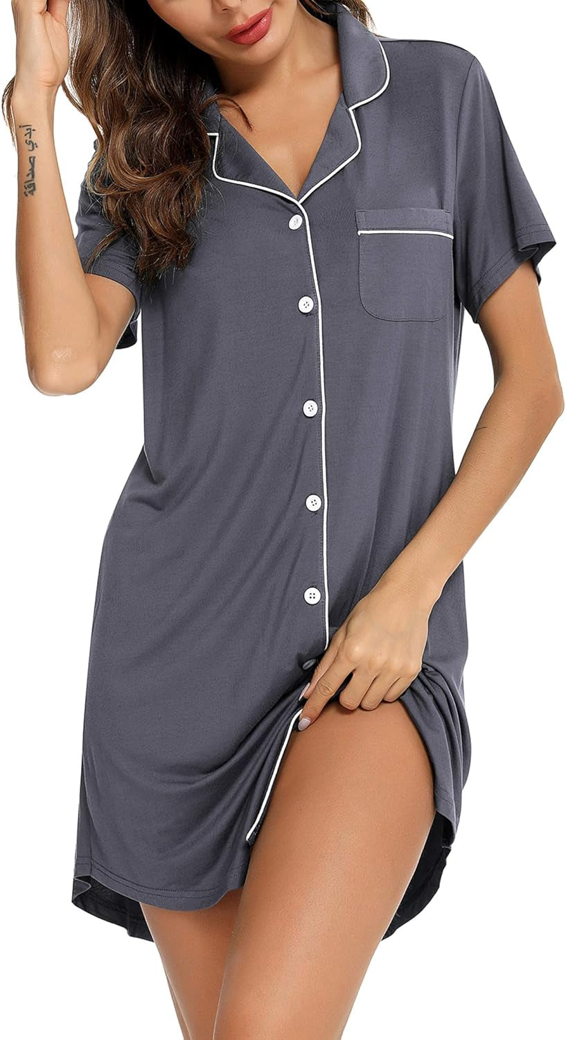 Pajama Nightgowns for Women Button down Pajamas Tops Short/Long Sleeve Sleepwear Sleep Shirts Nightdress S-XXL