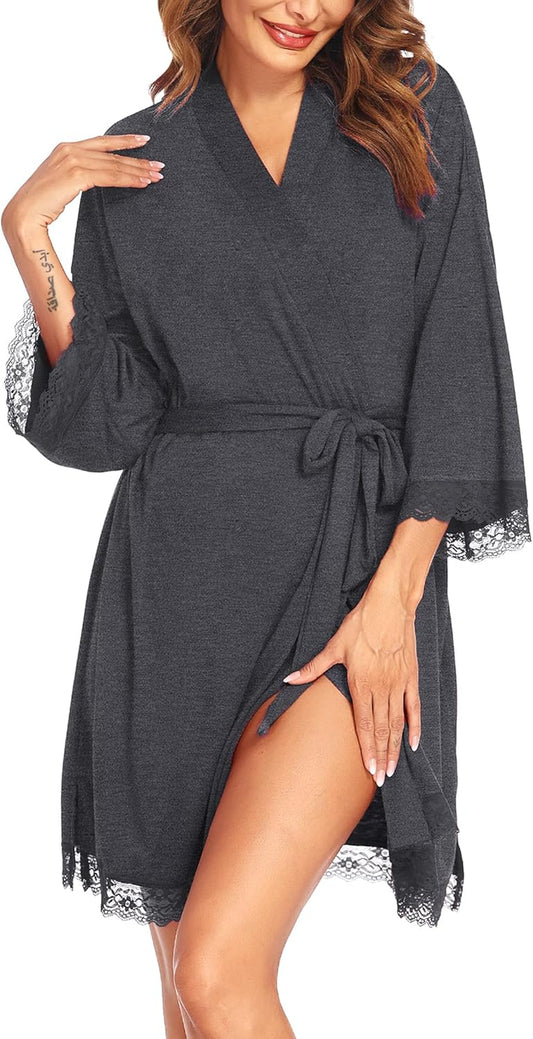 Women Lightweight Robes Knee Length Kimono Robes Short Bathrobe Short Knit Maternity Robe, Grey Medium