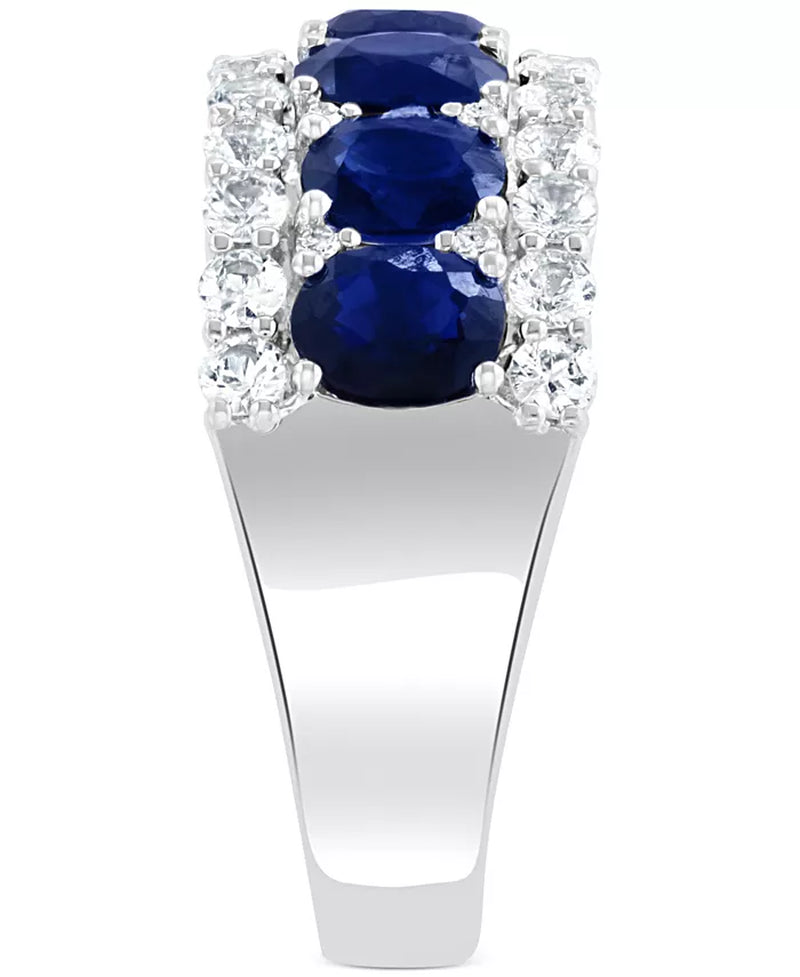 Effy Blue & White Sapphire Ring (3-1/2 Ct. T.W.) & Diamond (1/20 Ct. T.W.) in 14K White Gold. (Also Available Emerald and Pink Sapphire)