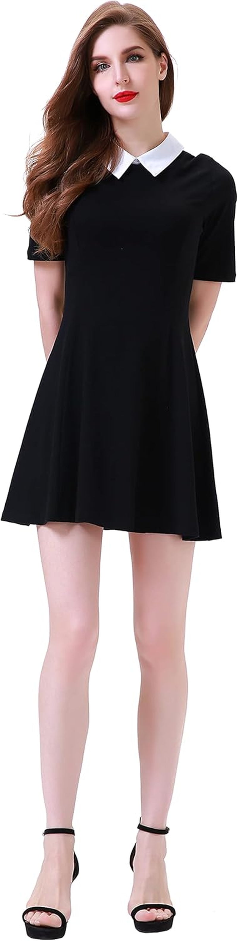 Women'S Short Sleeve Peter Pan Collar Cute Skater Dress Fit and Flare A-Line Casual Dresses