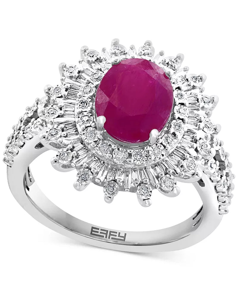 EFFYÂ® Ruby (1-7/8 Ct. T.W.) & Diamond (1/4 Ct. T.W.) Halo Statement Ring in 14K White Gold (Also in Sapphire and Emerald)